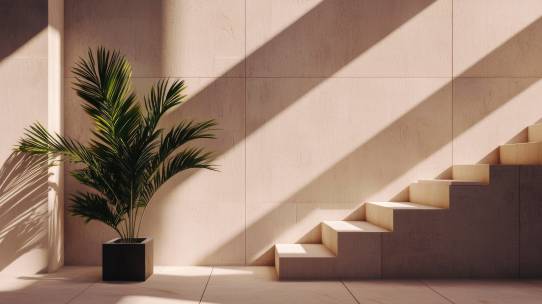 Leerer Raum mit Treppe und Zimmerpflanze