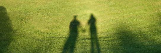 Rasen mit dem Schatten zweier Personen, die Händchen halten
