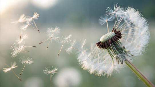 Pusteblume, die durch den Wind Samen verliert