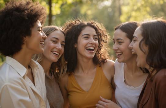 Gruppe junger Frauen lachen zusammen